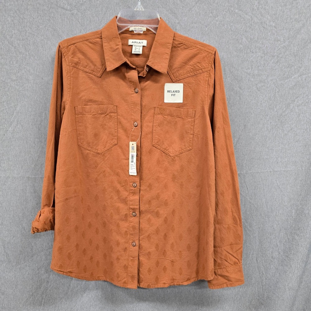Ariat Billie Jean Long Sleeve Shirt Glazed Ginger Dobby Western Relaxed Fit M‎